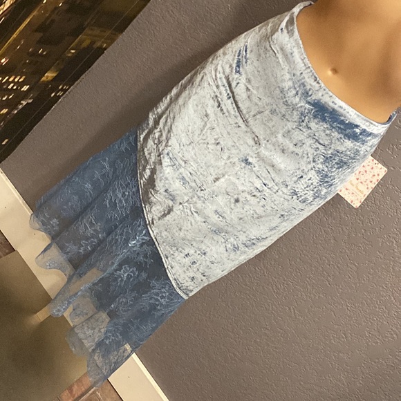 FREE PEOPLE - NWT - skirt: ‘My Lacey’ angled lined blue velvet w lace hem - 10 - Picture 16 of 16